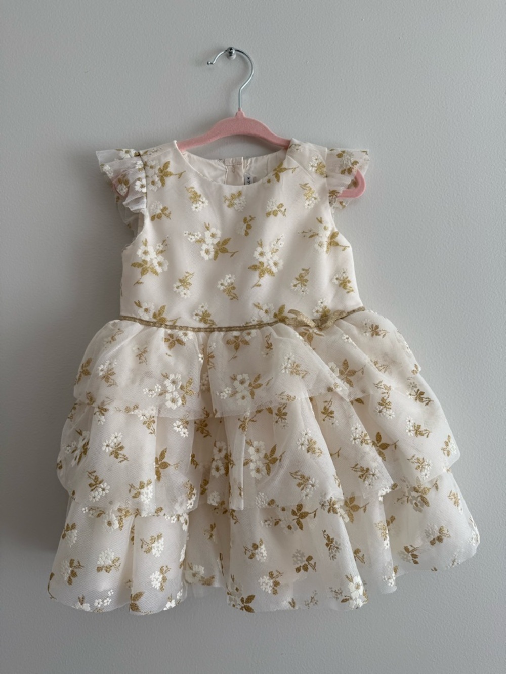 Janie and Jack Cream and Gold Floral Tiered Party Dress